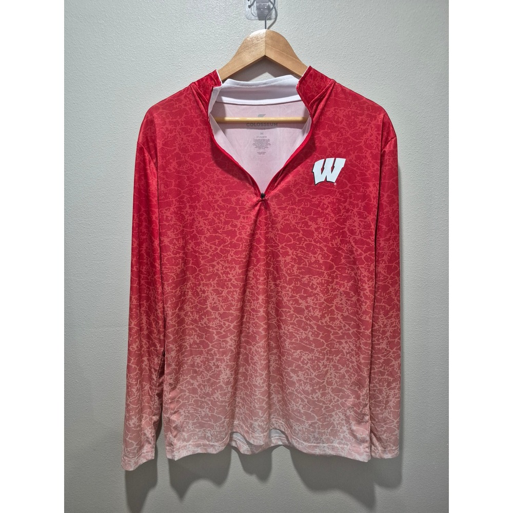 Colosseum Men's Wisconsin Badgers Red White Ombre Pullover Athletic Shirt M